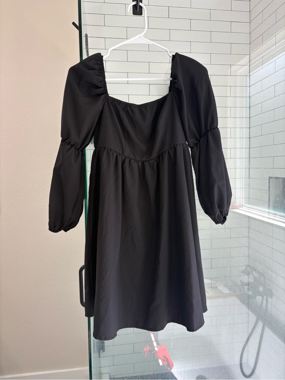 Women's Black Puff Sleeve Square Neck Dress